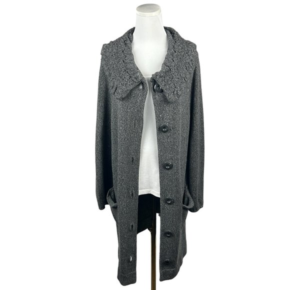 Alfani Cardigan Sweater Coat Women L Gray Knit Long Button Pockets Collared Cozy - Picture 2 of 14